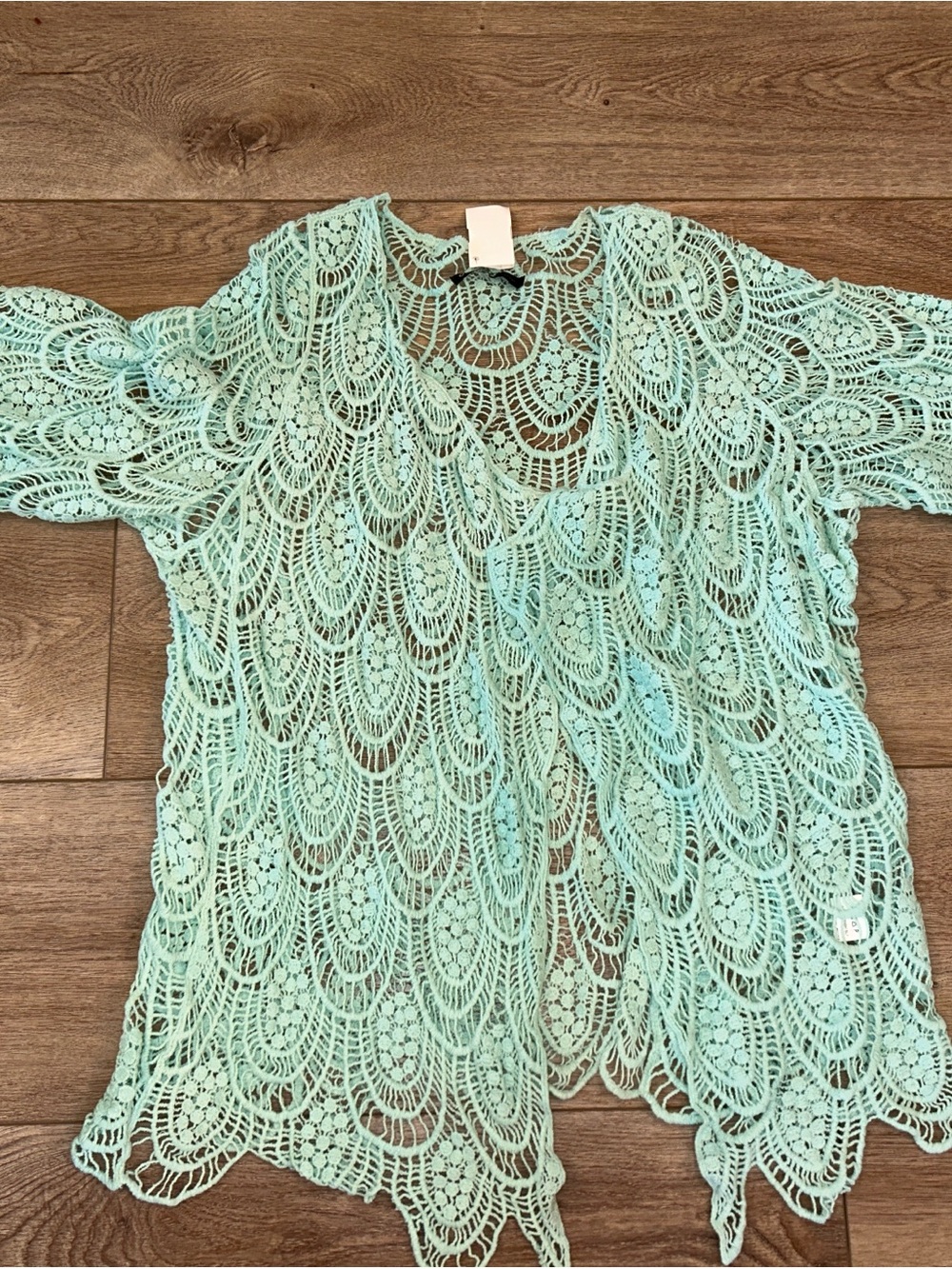 Light Aqua Boho Crochet Open-Front Women's Cardigan O/S